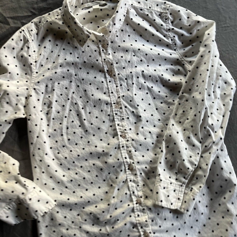 LC Lauren Conrad White and Black Polka Dot Button Up Shirt
